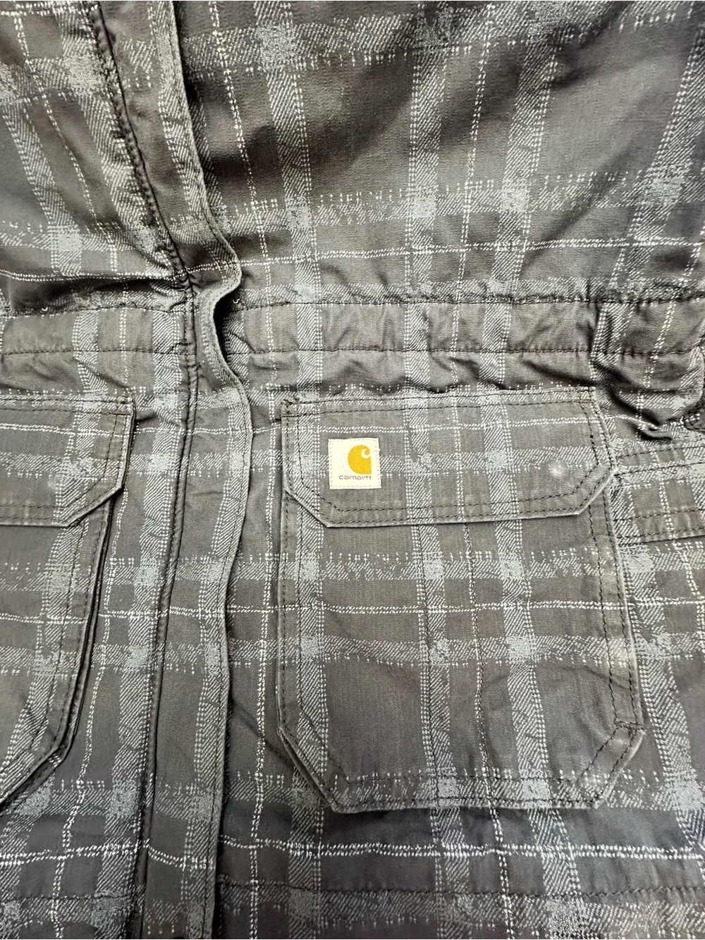 Carhartt Gray Plaid Quilted Hooded Utility Jacket